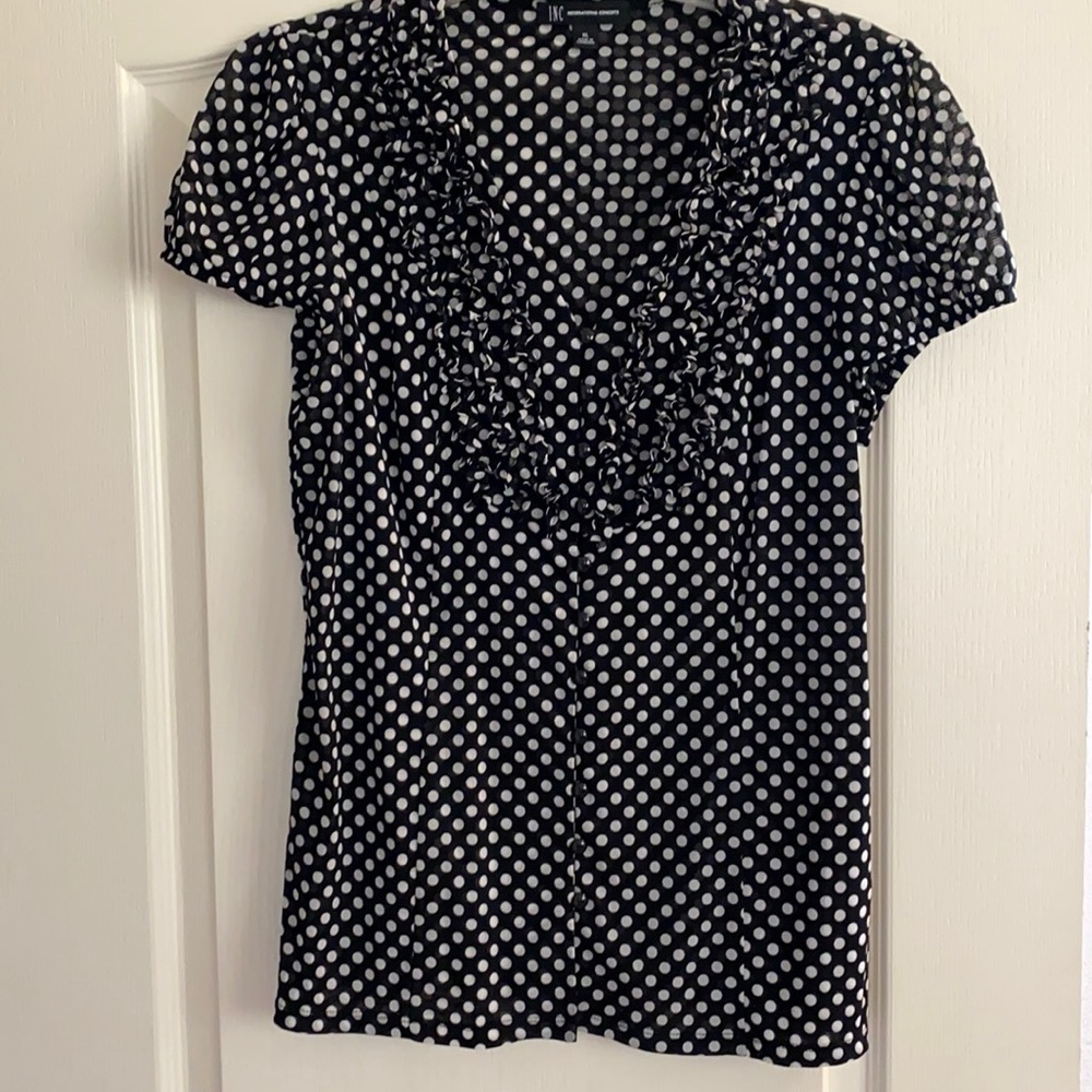 INC black and white polka dot short sleeve shirt size XL NWOT